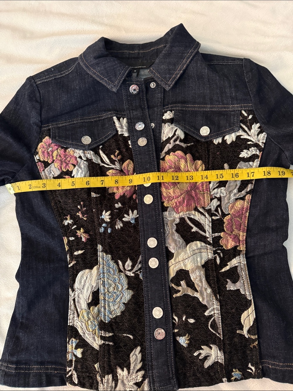 WHBM Embroidered Floral Denim Jacket shacket eclectic grandpa coquette girl cozy - Picture 6 of 9